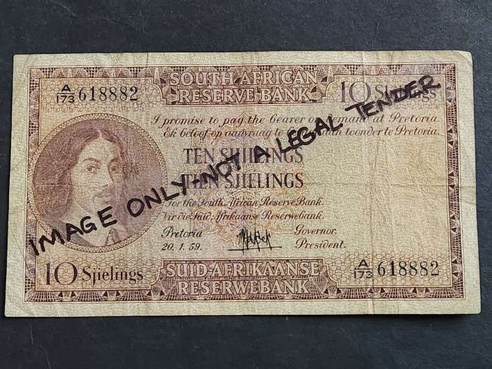 MH de Kock Ten Shillings 20.1.59 3rd issue - as per photograph
