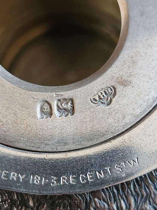 Antique Hallmark Silver Ink Well London 1897 (maker HBA) J.C. Vickery 181-3 Regent Street complete