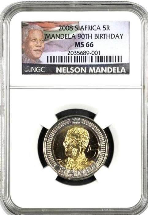 ***SIZZLING SUMMER SPECIAL!!***NEW LABEL***10 x Nelson Mandela 2008 R5s - NGC MS66***