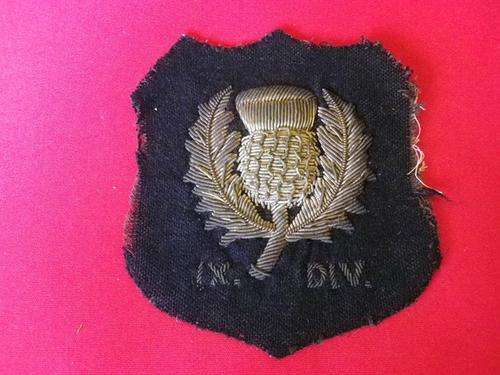 EARLY SILVER BULLION WIRE SCOTTISH THISTLE PADDED RUGBY BLAZER BADGE -  IX DIVISION.