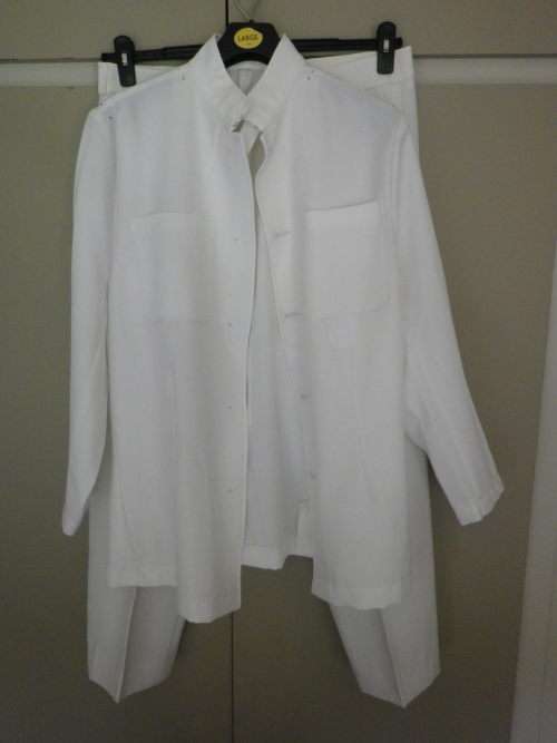 SA NAVY - WHITE TROUSERS + TUNIC (NO BUTTONS / INSIGNIA) -  MADE FG UNIFORMS -SIZE 117 RL     (4140)