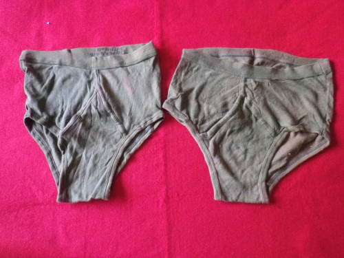 RHODESIAN ARMY ISSUE 2 X UNDERPANTS - INSCRIBED - SOME STAINS (8200)