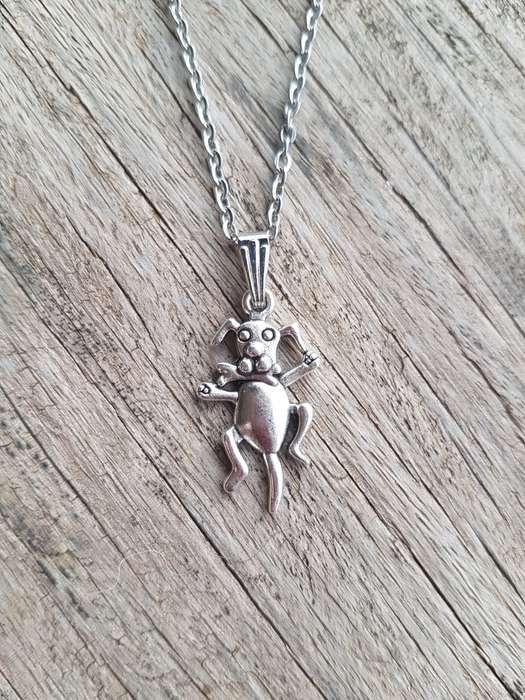 Silver tone fashion necklace with cute dog pendant