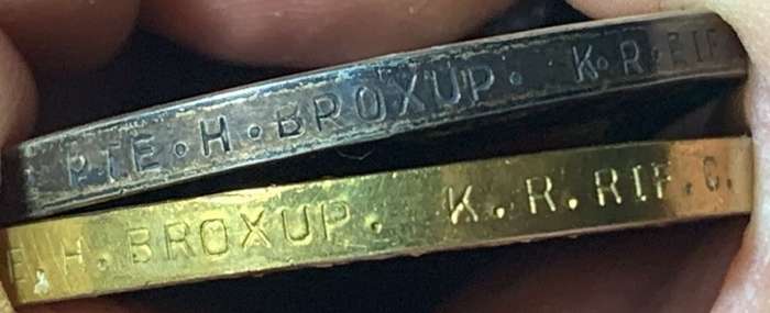 Full Size World War One Pair to:PTE H.Broxup K.R.RIF.C