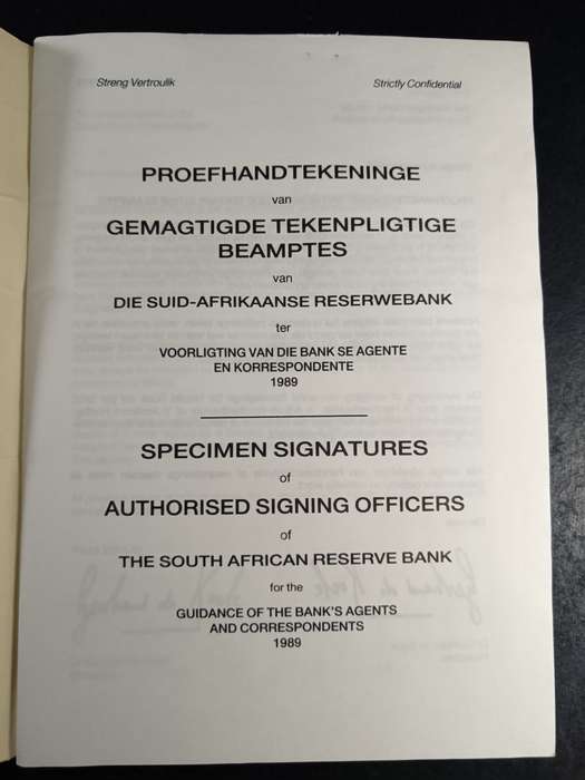 A book containing specimen signatures of people at the reserve bank