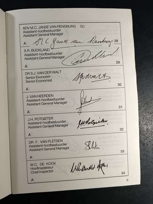 A book containing specimen signatures of people at the reserve bank