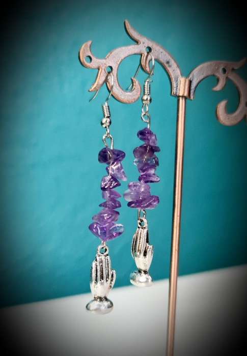 Palmistry Earrings With Amethyst
