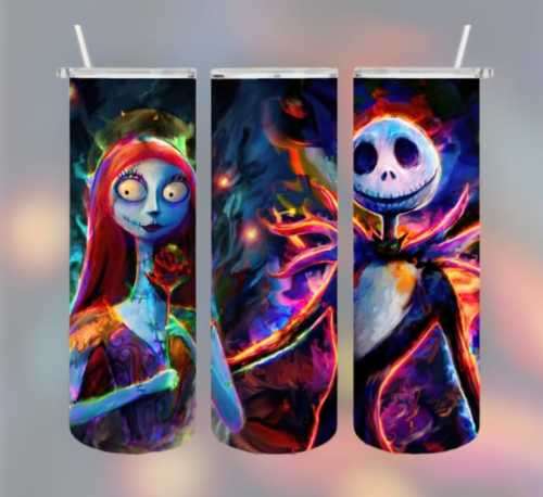 Jack & Sally Nightmare Before Christmas Stainless Steel Tumbler With Straw