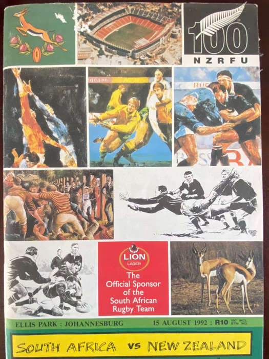 1992 South Africa vs New Zealand test rugby matchday programme
