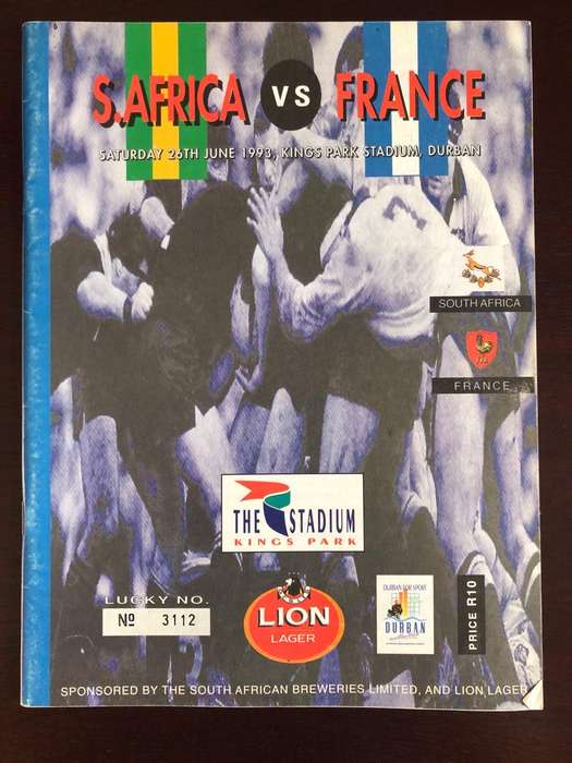1993 South Africa vs France test Rugby matchday programme