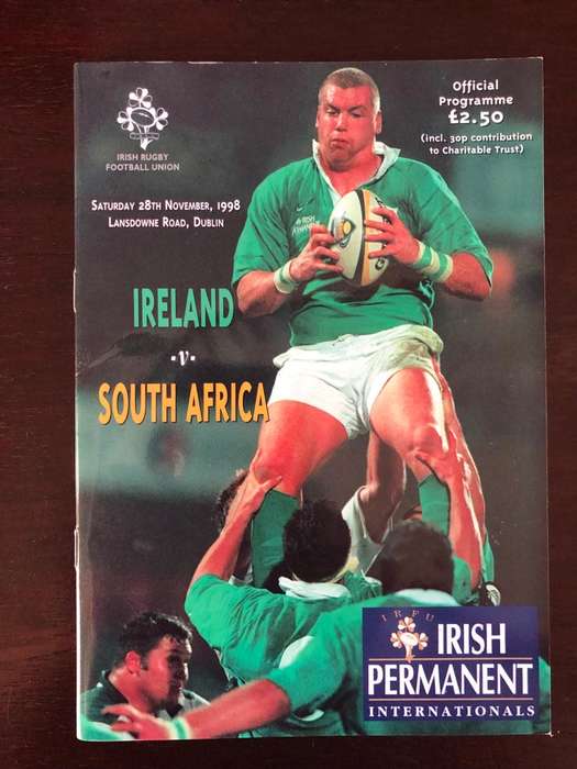 1998 Ireland vs South Africa rugby test match day programme