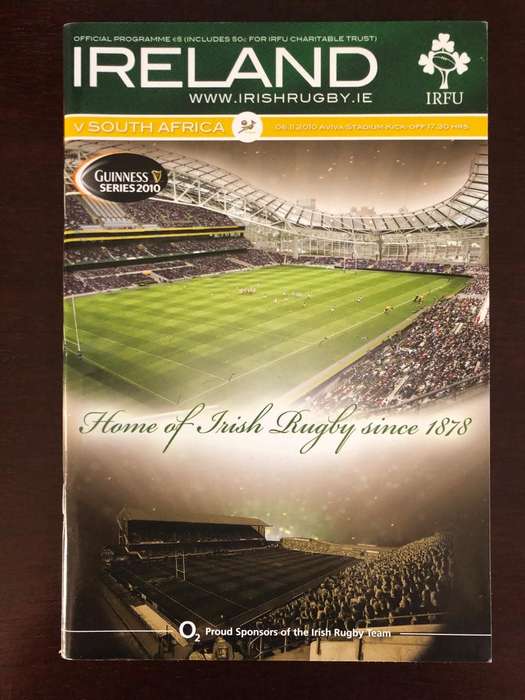 2010 Ireland vs South Africa rugby test match day programme