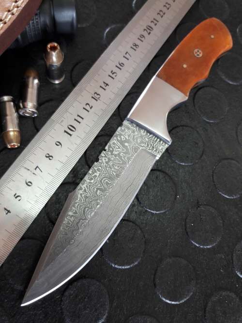 Handmade DAMASCUS Steel Knife, Camel Bone handle. Crazy R1 start, No reserve.