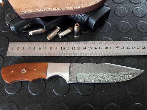 Handmade DAMASCUS Steel Knife, Camel Bone handle. Crazy R1 start, No reserve.