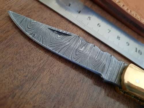 Handmade Damascus steel folding knife with Camel Bone  handle scales. GREAT GIFT !!