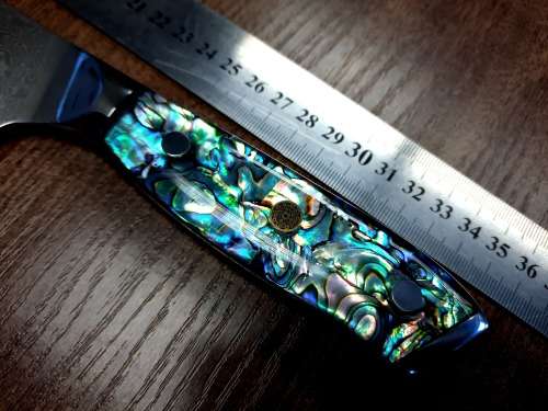 Damascus VG-10 Stainless Steel Japanese Chef's Knife, Abalone & Super clear Epoxy Resin handle.