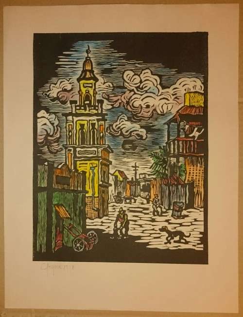 Watercolored District 6 Linocut by Gregoire Boonzaier Dated 1978