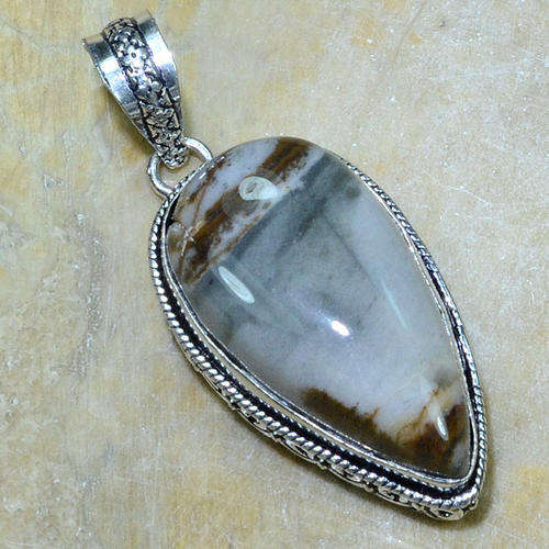 BROWN OCEAN JASPER 20 MM X 38 MM PENDANT SET IN 925 STERLING SILVER