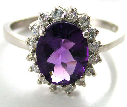 GENUINE 01.6ct AMETHYST STERLING SILVER RING WITH 16 ACCENT C.Z STARTING @ ONLY R169.00