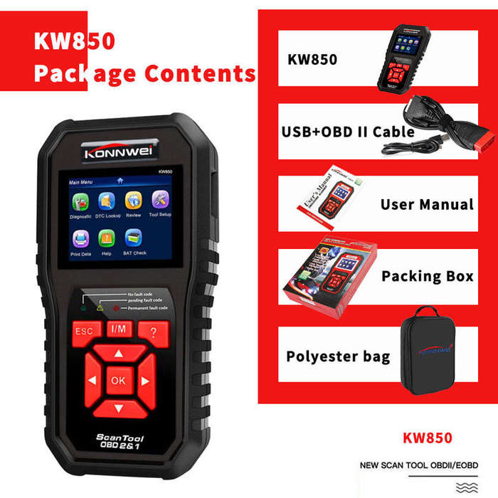 Konnwei KW850 OBDII&CAN Diagnostic Scan Tool | Fault Codes Read/Clear
