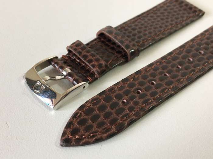 Omega 18mm dark brown leather gents watch strap - snake skin finish