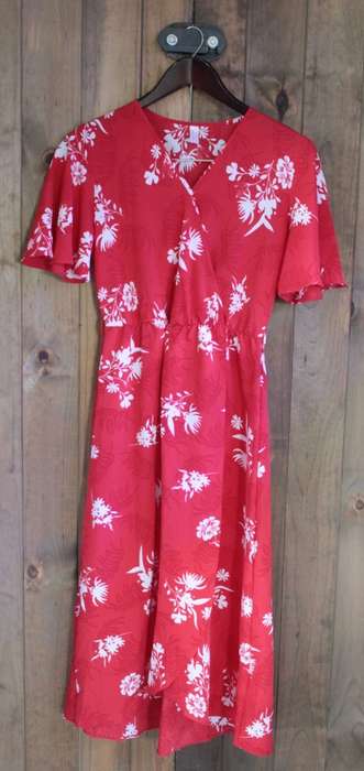 Vintage Red and White Blossom Print Dress (Size 8)