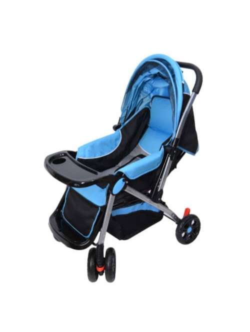 Baneen Baby Stroller Pram with Lift Up Foot Rest and Multi-position Reclining Backrest - Large - Blu