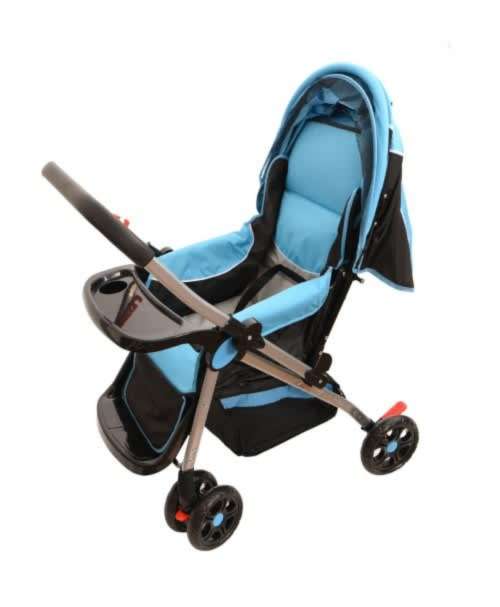 Baneen Baby Stroller Pram with Lift Up Foot Rest and Multi-position Reclining Backrest - Large - Blu