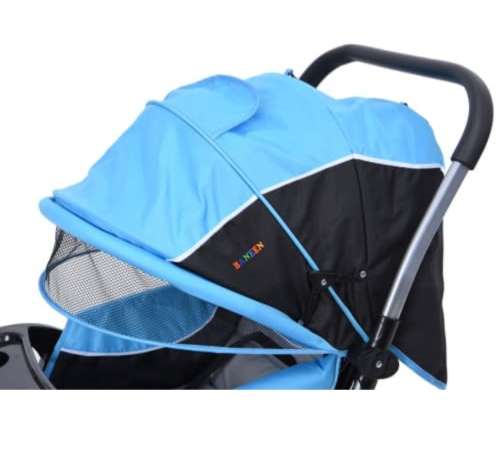 Baneen Baby Stroller Pram with Lift Up Foot Rest and Multi-position Reclining Backrest - Large - Blu