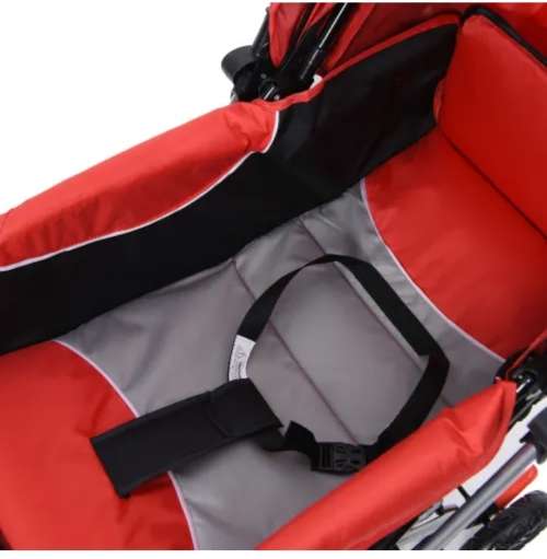 Baneen Baby Stroller Pram with Lift Up Foot Rest and Multi-position Reclining Backrest - Large - Red