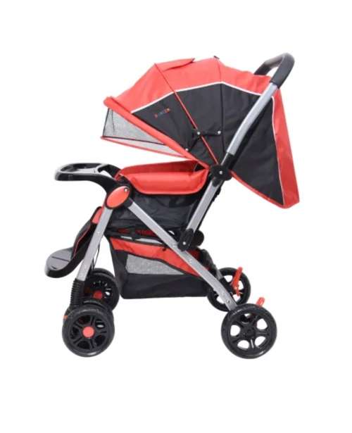 Baneen Baby Stroller Pram with Lift Up Foot Rest and Multi-position Reclining Backrest - Large - Red