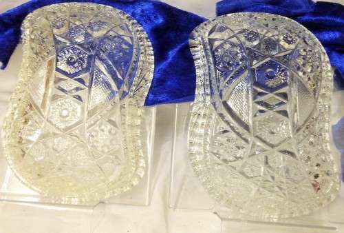 2 Dishes Olive- Imperial Glass Co 1910c*AMERICAN BRILLIANT S SHAPE CRYSTAL SPIRAL HOB STAR-Sawtooth