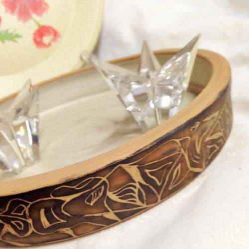 POTTERY` shallow dish bowl Sides decorated - Artist signed Kim