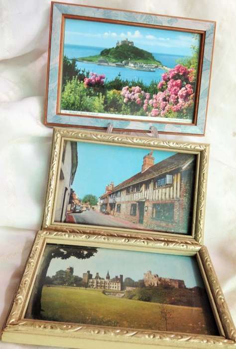 3 COLOUR *ENGLISH POST CARDS*FRAMES WITH GLASS*BEAUTIFUL!!GREAT COUNTRY HOME DECOR!!