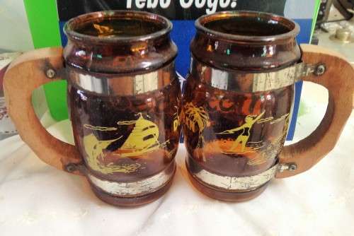 1 PVC ICONIC add Vodacom +2 DURBAN GLASS WOOD HANDLE MUGS LOOK AT MY BUY NOW LISTINGS NO WAITING