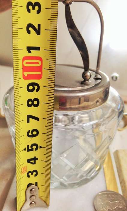 JAR crystal glass diamond cut hinge lid plated Crystal salt