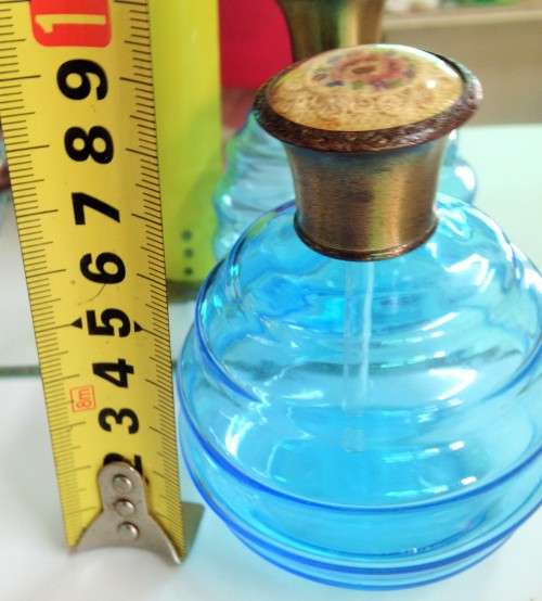 Art Deco steps Glass Perfume bottle BRASS Stopper Embroidery Lid LOOK At My BUY NOW