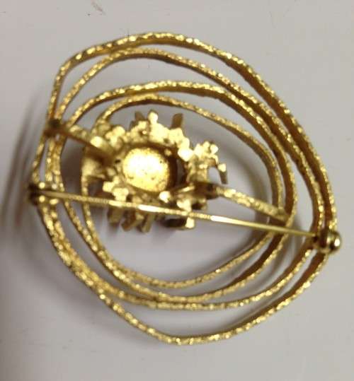 BROOCH -Rolled Gold- ROSE QUARTZ semi precious Gemstone -GERMANY LOOK at My BUY NOW ltems NO WAITING