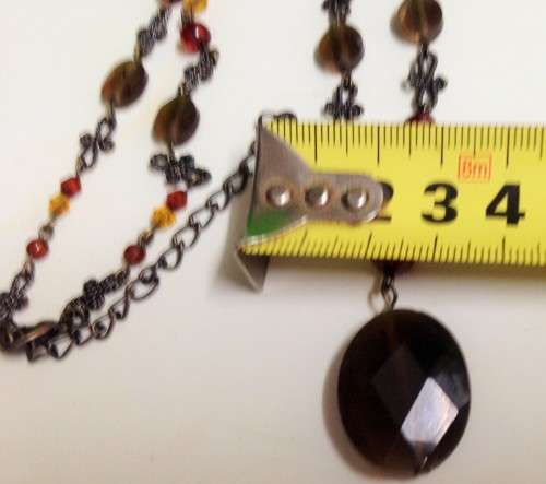 Necklace -  Red CRYSTALS cut  Glass faceted large Pendant Smokey looking Bead and smaller mix
