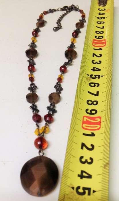 Necklace -  Red CRYSTALS cut  Glass faceted large Pendant Smokey looking Bead and smaller mix