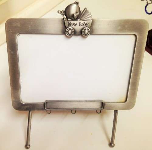 PHOTO FRAME - Brushed Metal Script New Baby has glass