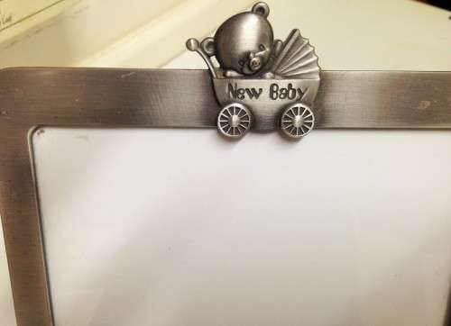 PHOTO FRAME - Brushed Metal Script New Baby has glass