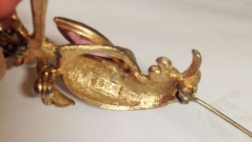 RARE BSK Parrot Crystal eyes -unfoiled 1940/1950 BROOCH Quality costume Jewellery New York City