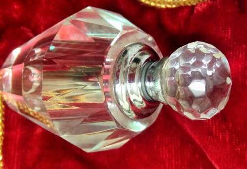 Perfume Bottle - Cut glass faceted Crystal + Stopper lovely light refraction