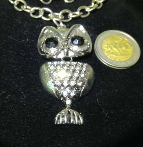 Necklace Articulated Owl Has Black eyes Crystals Silver Tone Metal Chain LOOK At My BUY NOW LISTING