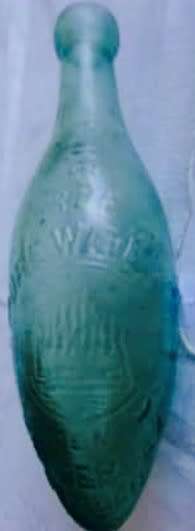 c1880*Rare*Torpedo Aqua dig bottle Embossed Text*The Pure Water Co Battersea London*