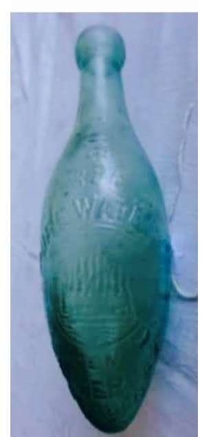 c1880*Rare*Torpedo Aqua dig bottle Embossed Text*The Pure Water Co Battersea London*