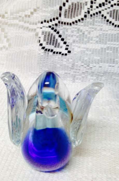 Vintage Bohemian Glass Posy Bud Vases and Swan Set - Cobalt Blue and Clear
