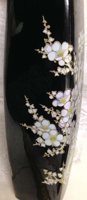 VASE ceramic Gilt ORIENTAL-Blossoms White/GreenBlack-height 285mm!  !!!!GREAT COUNTRY HOME DECOR!!!!