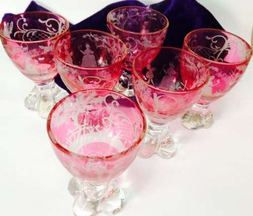 6 etched CranberrySherryglassesRomantic Couple*GREAT COUNTRY HOME DECOR*L@@KatMyBUY NOW*NO WAITING